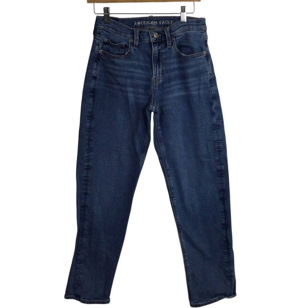 American Eagle Womens Curvy 90s Straight Jeans Stretch Denim Blue Size 2 Short